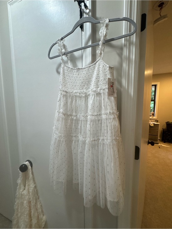 Dresses & Skirts - White Smocked Tulle Sundress with Polka Dot Detail